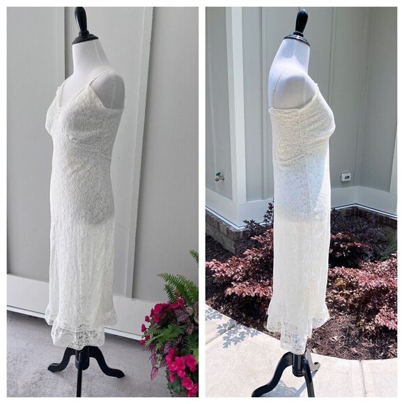 Vintage 50s BEAUTY Dress SLIP Nylon FULL IVORY LACE Lace 32 34 XS S Lingerie - Picture 3 of 15